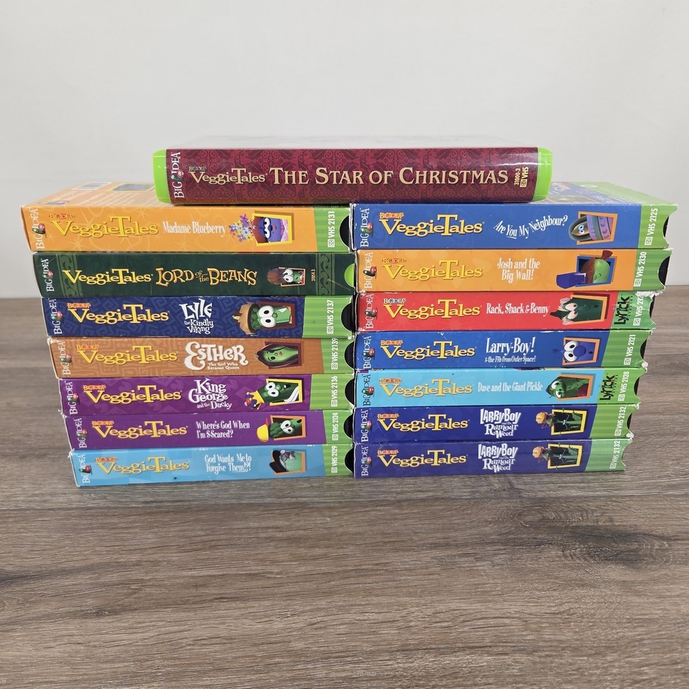 VeggieTales VHS Tapes Lot Bundle of 15 Kids Cartoons Giant Pickle Larry Boy